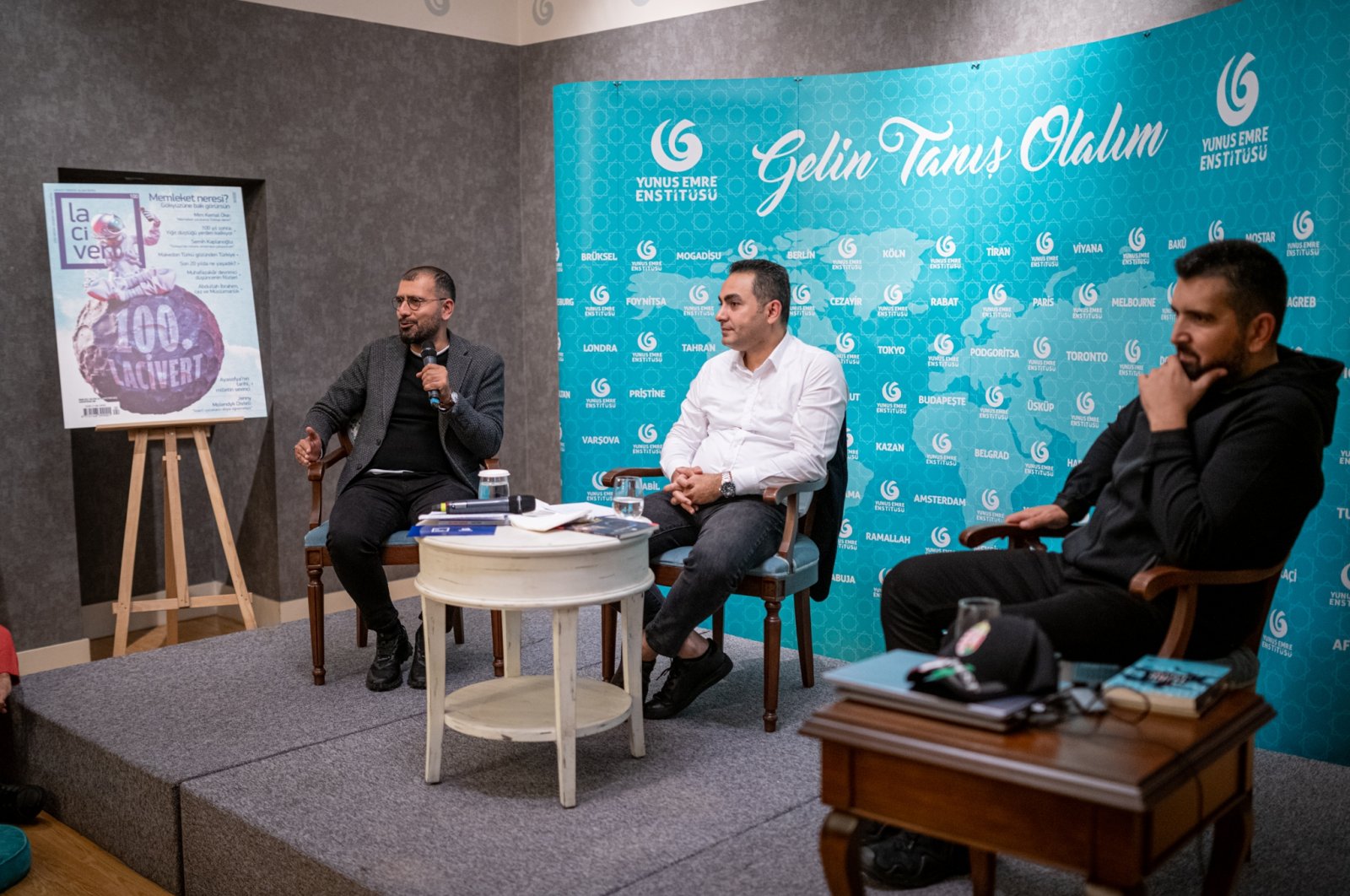The speakers (R-L) Daily Sabah&#039;s Editor-in-Chief Ibrahim Altay, Clinical Psychologist Beyhan Budak and Lacivert&#039;s Editor-in-Chief Mustafa Akar during the &quot;International Encounters&quot; event in Budapest, Hungary, Oct. 19, 2023. (Photo courtesy of Lacivert)