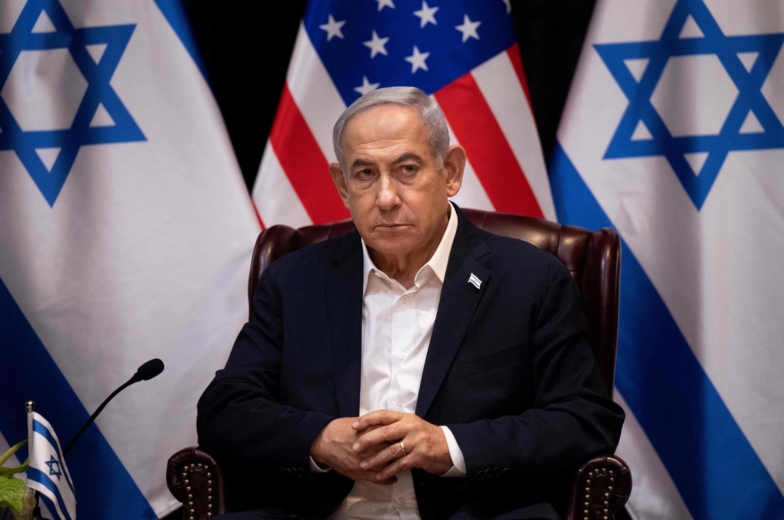 Israeli PM Benjamin Netanyahu attends a press conference in Tel Aviv, Israel, Oct. 18, 2023. (AFP Photo)