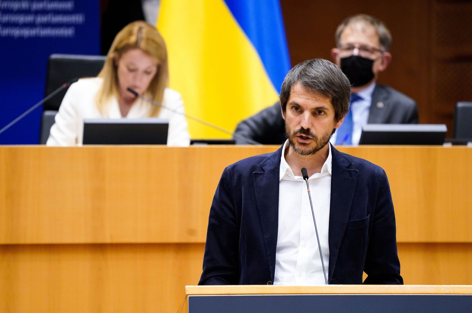 Ernest Urtasun speaks at the European Parliament in Brussels, Belgium, March 23, 2022. (Reuters File Photo)