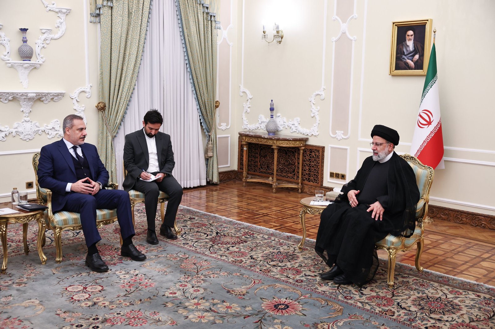 Foreign Minister Hakan Fidan holds a meeting with Iran&#039;s President Ebrahim Raisi in Tehran, Iran, Oct. 23, 2023. (AA Photo)