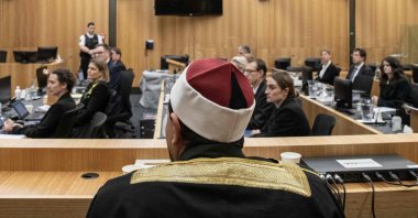 Al Noor Mosque Imam Gamal Fouda observes the proceedings at the opening of a coronial inquiry into the 2019 Christchurch massacre, in Christchurch, New Zealand, Oct. 24, 2023. (AFP Photo)
