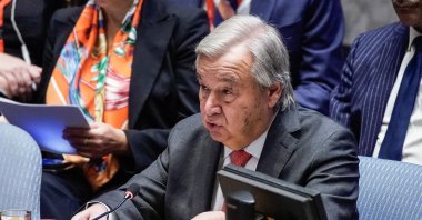 UN Secretary-General Antonio Guterres speaks to delegates during a United Nations Security Council meeting called to address the ongoing Israel-Palestinian conflict, in New York, Oct. 24, 2023. (EPA Photo)