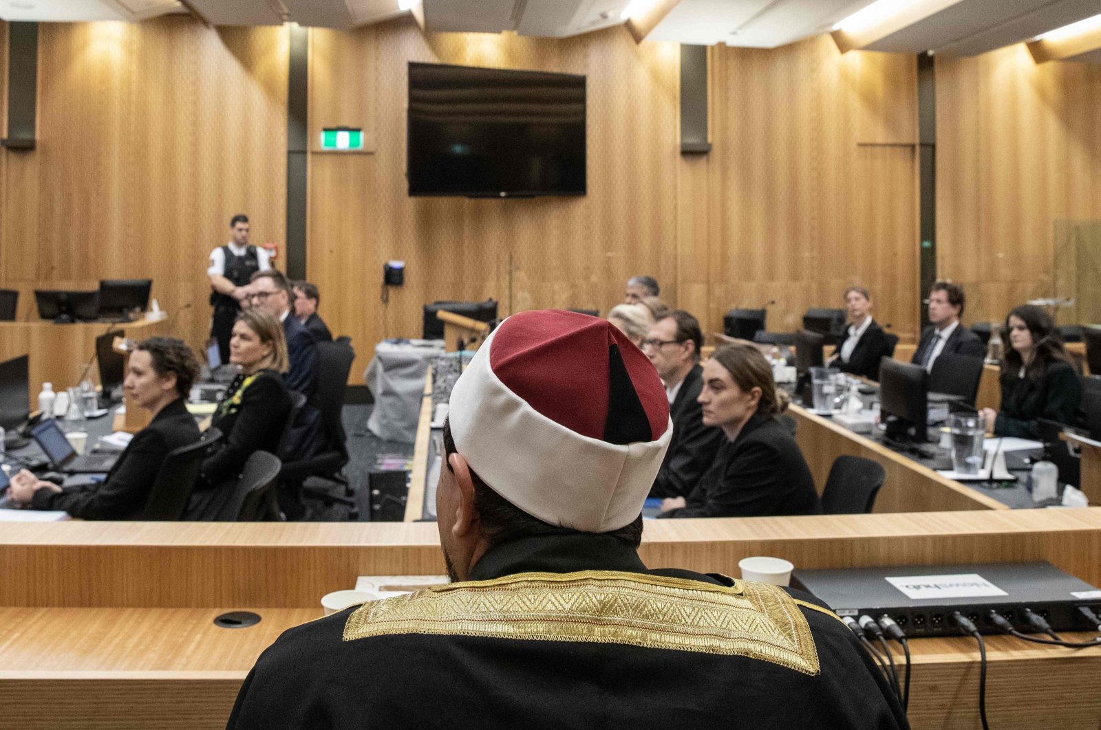 Al Noor Mosque Imam Gamal Fouda observes the proceedings at the opening of a coronial inquiry into the 2019 Christchurch massacre, in Christchurch, New Zealand, Oct. 24, 2023. (AFP Photo)