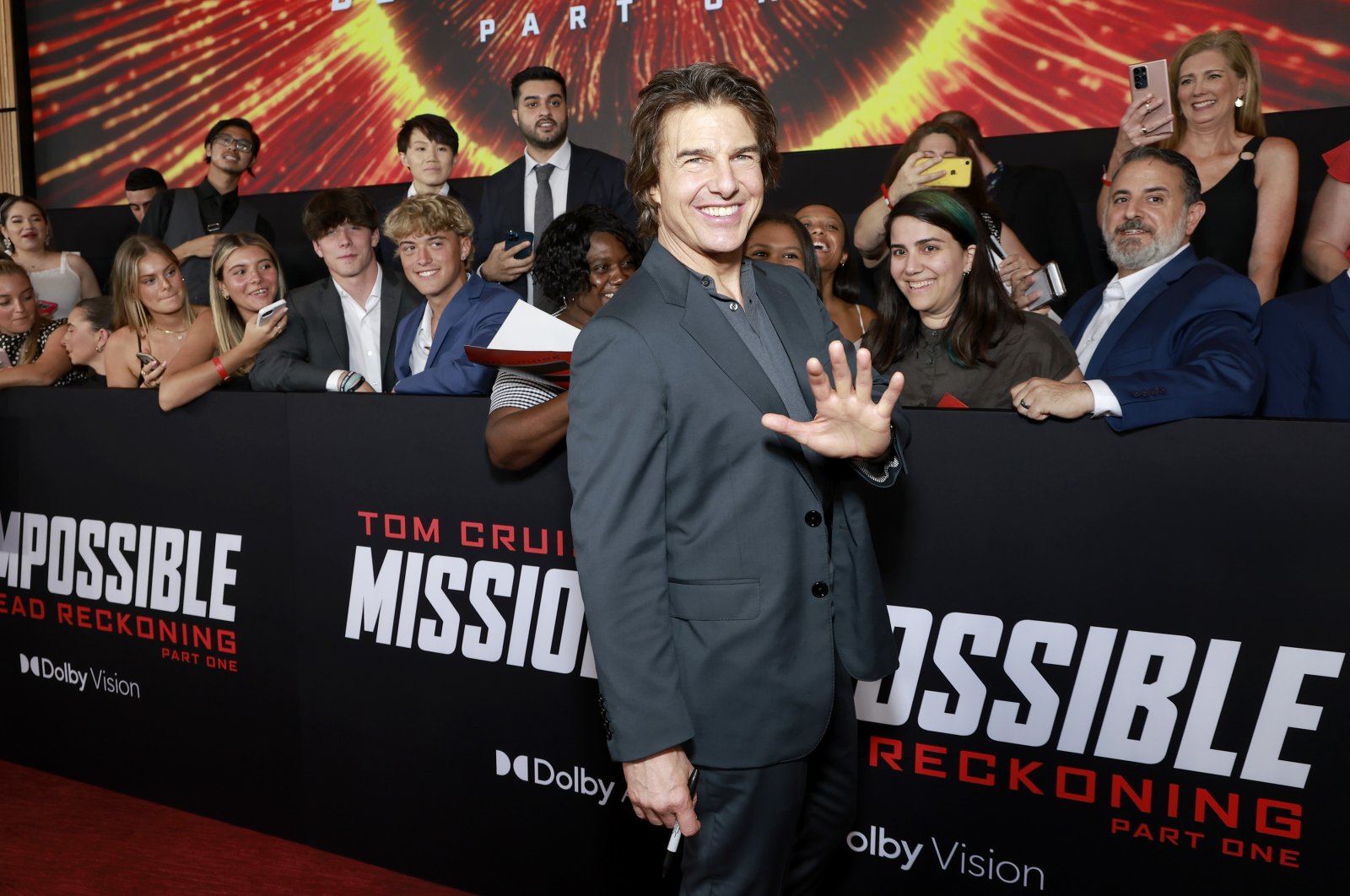 Tom Cruise poses with fans during the U.S. Premiere of &quot;Mission: Impossible – Dead Reckoning Part One&quot; presented by Paramount Pictures and Skydance at Rose Theater, Jazz at Lincoln Center, New York, U.S., July 10, 2023. (Getty Images Photo)