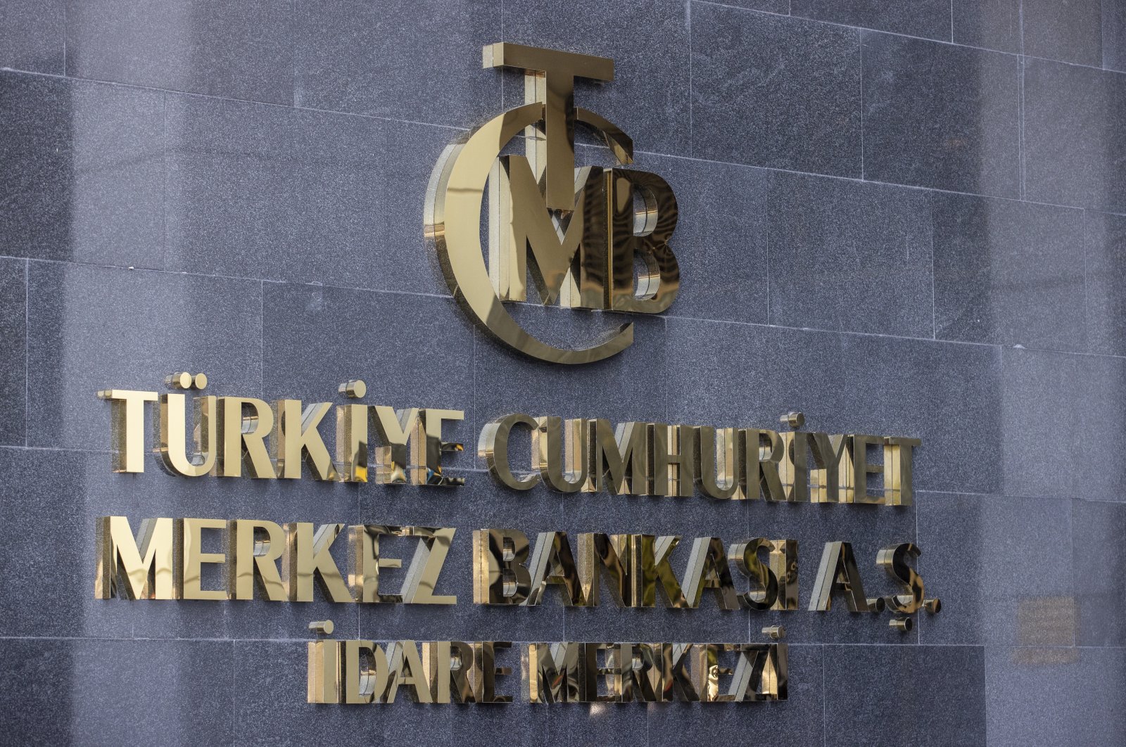 The logo of the Central Bank of the Republic of Türkiye at the entrance of the bank&#039;s headquarters in the capital Ankara, Türkiye, July 28, 2022. (AA Photo)