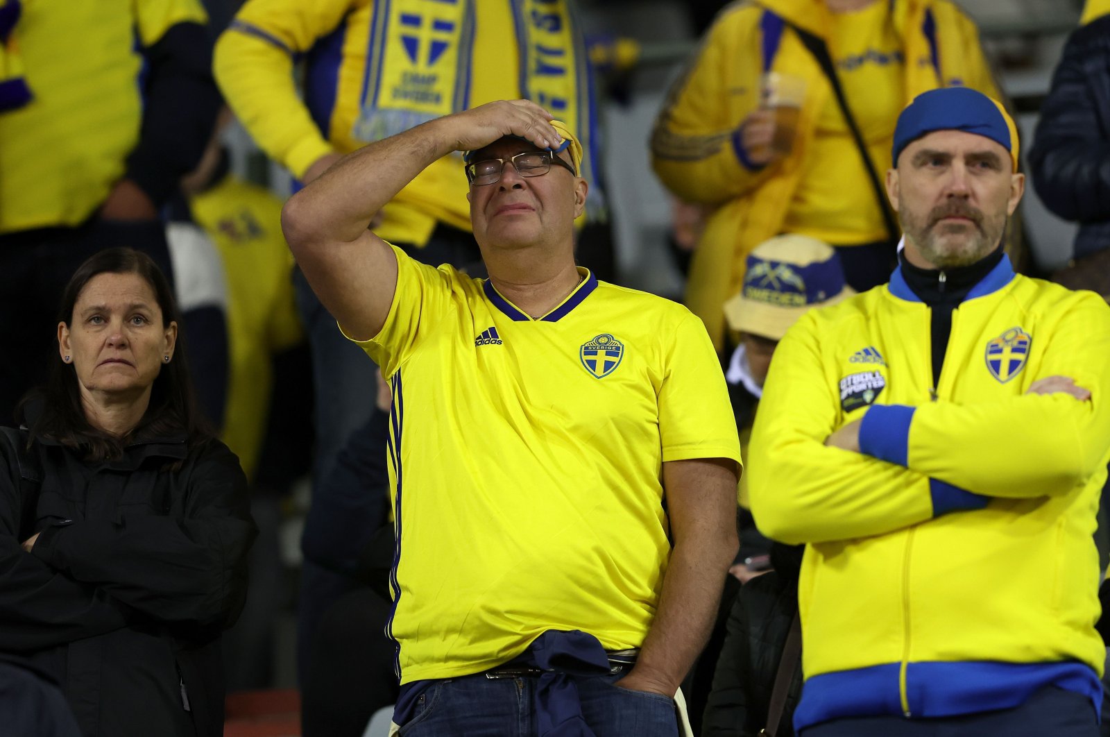 Fans of Sweden react at half time as the UEFA EURO 2024 European qualifier match between Belgium and Sweden is abandoned at King Baudouin Stadium, Brussels, Belgium, Oct. 16, 2023. (Getty Images Photo)