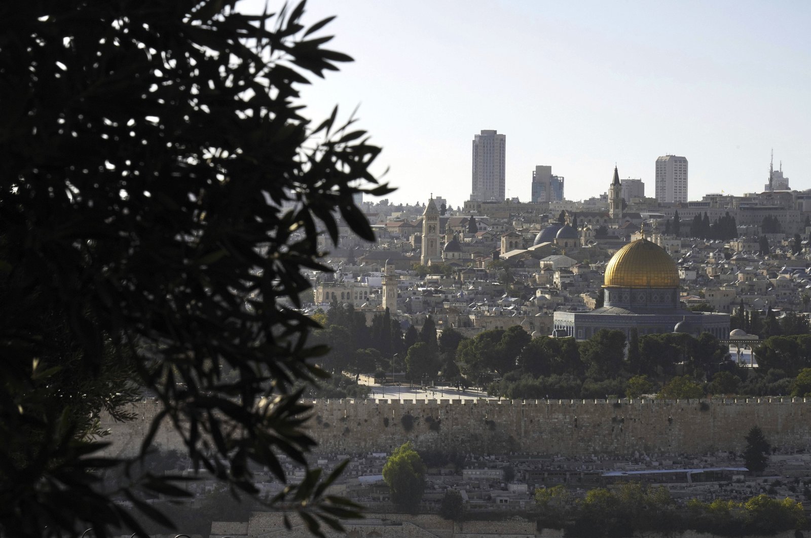 The Temple Mount, known to Muslims as the Noble Sanctuary, or the Al-Aqsa Mosque compound, is seen from the Mount of Olives in Jerusalem, Palestine, Oct. 21, 2023. (AP Photo)