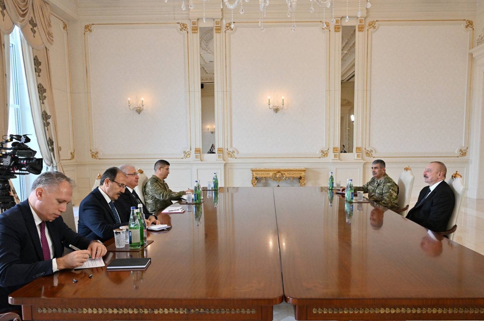 Azerbaijani President Ilham Aliyev and Defense Minister Yaşar Güler hold a meeting in Baku, Azerbaijan, Oct. 24, 2023. (AA Photo)