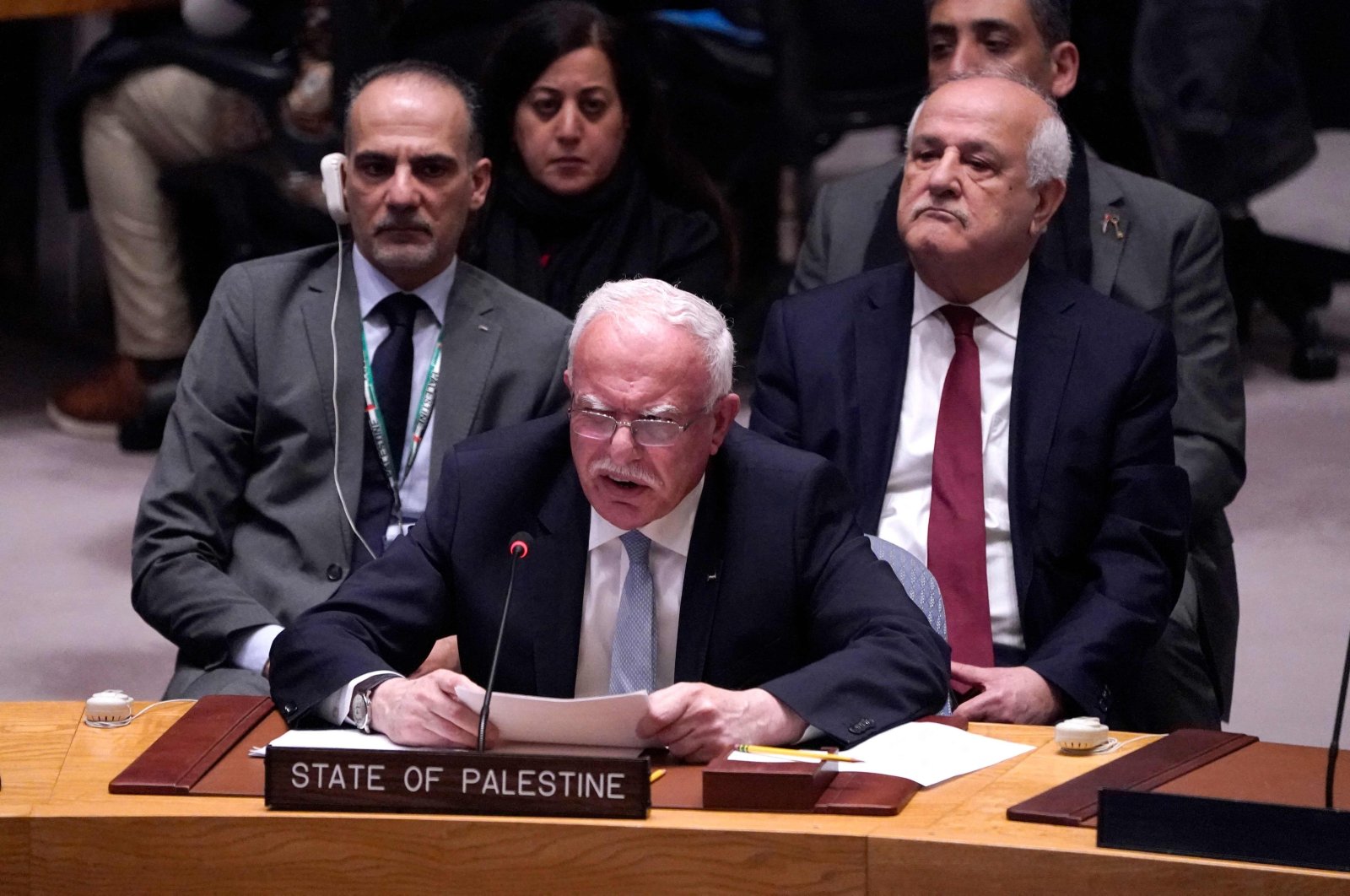 Palestinian Foreign Minister Riyad al-Maliki speaks during a United Nations (UN) Security Council meeting on the conflict in the Middle East at the U.N, headquarters in New York City on Oct. 24, 2023. (AFP Photo)