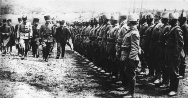 Turkish general and statesman Mustafa Kemal Atatürk reviews his troops during the War of Independence against Greece. (Getty Images Photo)