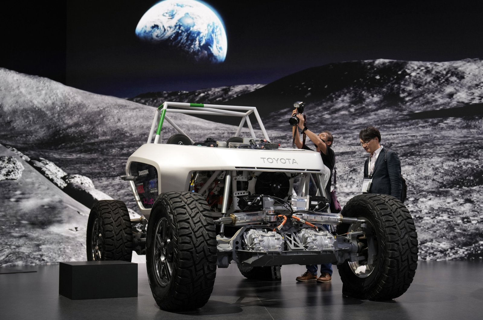 Media members gather around Japanese carmaker Toyota Motor&#039;s space mobility prototype at the Japan Mobility Show 2023 in Tokyo, Japan, Oct. 25, 2023. (EPA Photo)