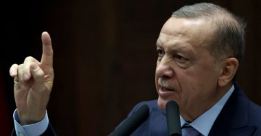 President Recep Tayyip Erdoğan delivers a speech during his party's group meeting at the Turkish Grand National Assembly in Ankara, Türkiye, Oct. 25, 2023. (AFP Photo)