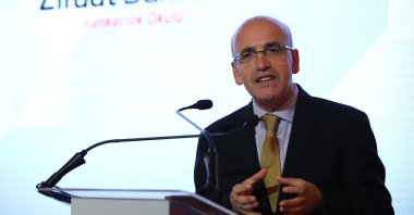 Treasury and Finance Minister Mehmet Şimşek delivers a speech in the capital Ankara, Türkiye, Oct. 2, 2023. (AA Photo9