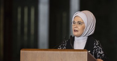 First lady Emine Erdoğan speaks at a meeting with wives of governors at the Presidential Complex in Ankara, Oct 3, 2023. (AA File Photo)