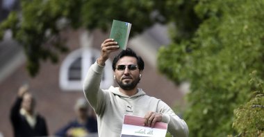 Protestor Salwan Momika outside the Iraqi embassy in Stockholm, Thursday, July 20, 2023. (AP File Photo)