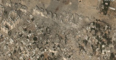 This image provided by Maxar Technologies shows closer to the damage of buildings and structures after Israeli airstrikes in the Izbat Beit Hanoun neighborhood, in northern Gaza, Oct. 21, 2023. (Satellite image ©2023 Maxar Technologies via AP)