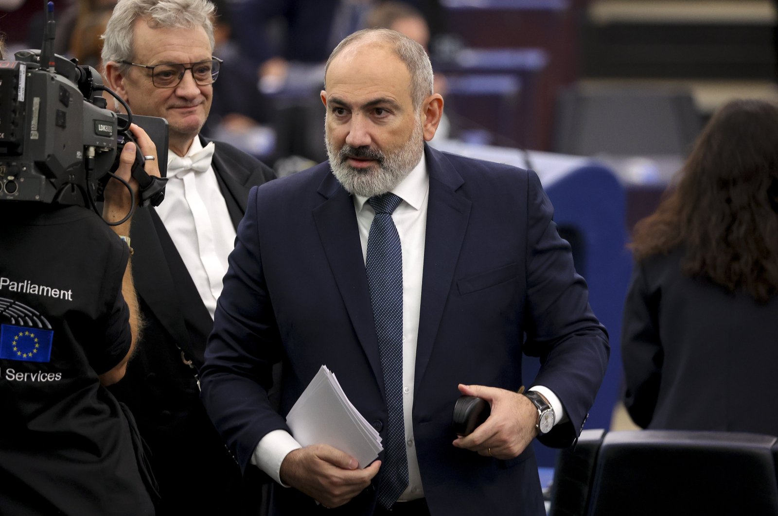 Armenian Prime Minister Nikol Pashinyan after he addresses members of the European Parliament in Strasbourg, France, Oct. 17, 2023. (EPA Photo)