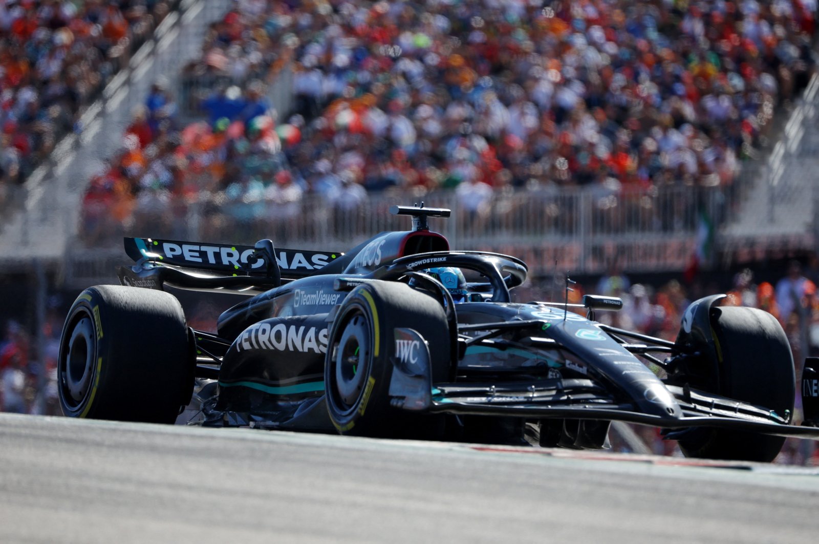 Mercedes&#039; George Russell in action during the United States Grand Prix, Austin, Texas, U.S., Oct. 22, 2023  (Reuters Photo)