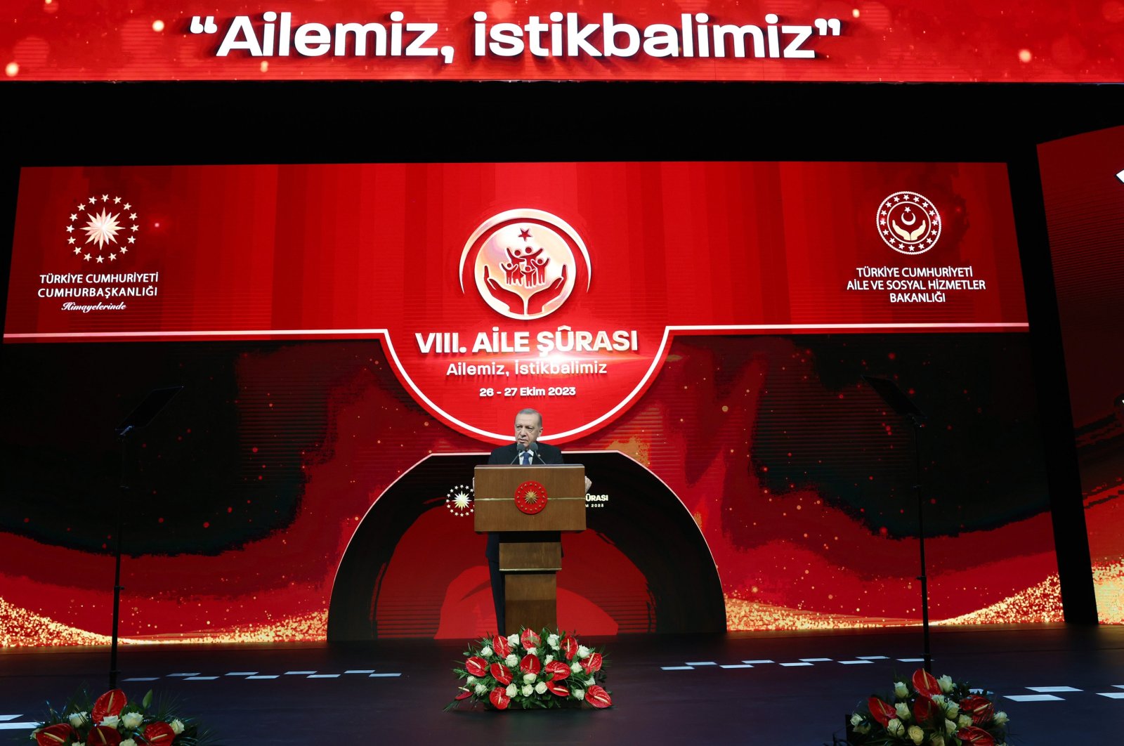 President Recep Tayyip Erdoğan speaks at the Family Council meeting, in the capital Ankara, Türkiye, Oct. 26, 2023. (AA Photo)