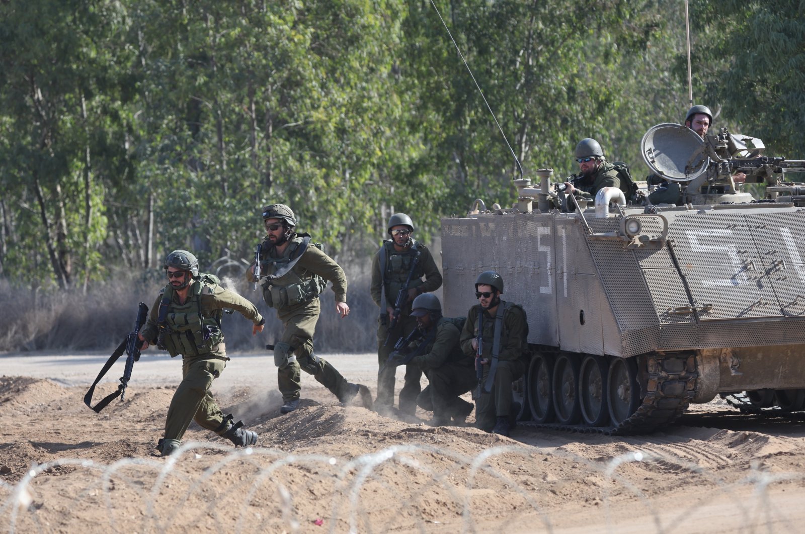 Israeli soldiers patrol along the border with southern Gaza, in Israel, Oct. 26, 2023. (EPA Photo)