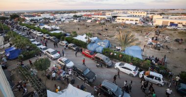 A temporary camp, operated by the United Nations Relief and Works Agency (UNRWA), for displaced Palestinians in western Khan Younis, Gaza, on Tuesday, Oct. 17, 2023. (Getty Images Photo)