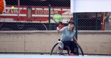 Turkish wheelchair tennis national team player Ebru Sulak during training at the Çubuklu Tennis Club, Istanbul, Türkiye, Oct. 18, 2023. (AA Photo)
