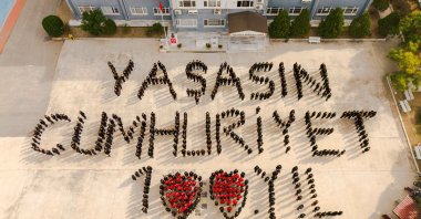 Some 576 students choreographed, &quot;Long Live Republic&quot; in a high school, Izmir, Türkiye, Oct. 27, 2023. (IHA Photo) 