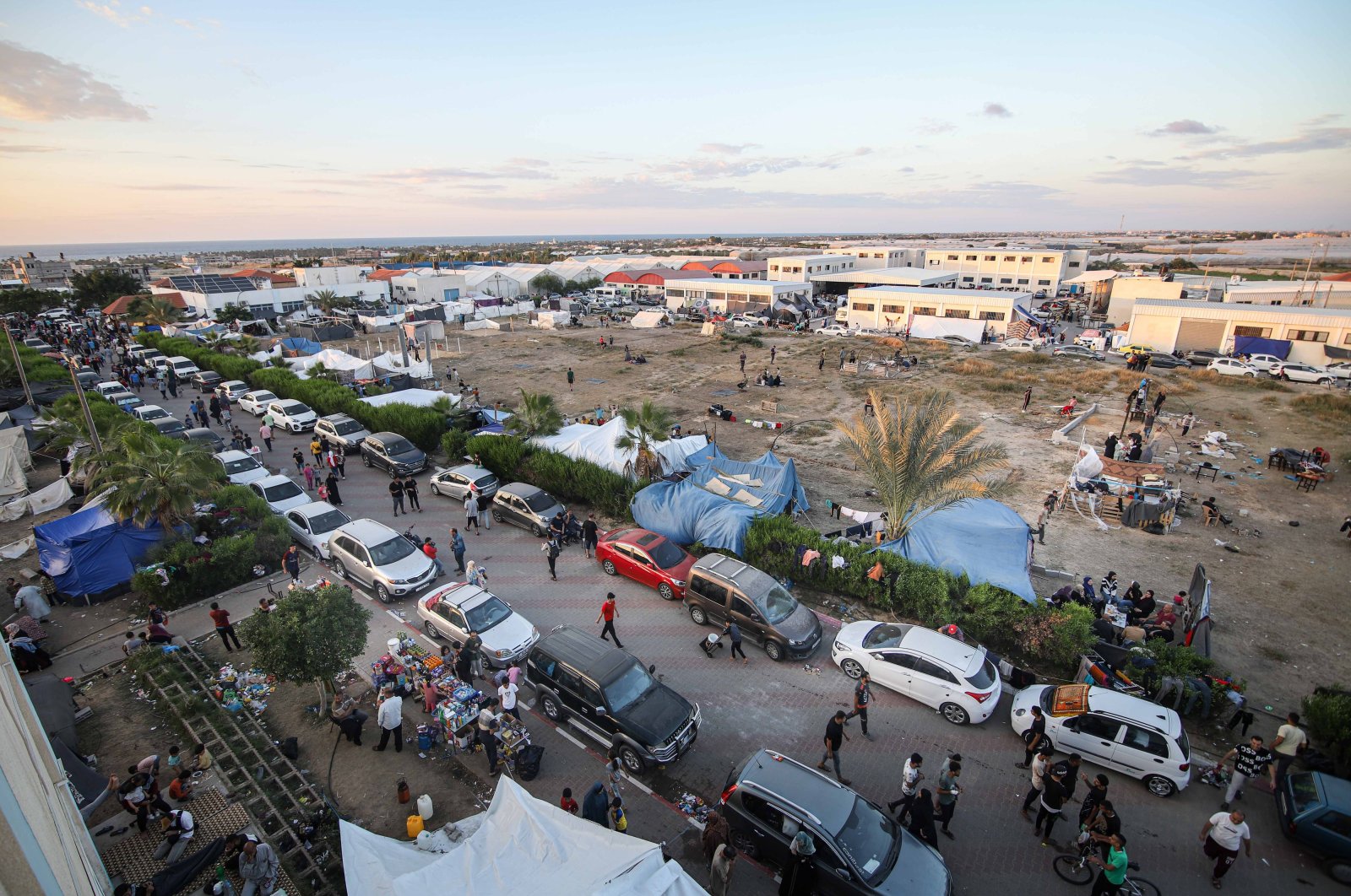 A temporary camp, operated by the United Nations Relief and Works Agency (UNRWA), for displaced Palestinians in western Khan Younis, Gaza, on Tuesday, Oct. 17, 2023. (Getty Images Photo)