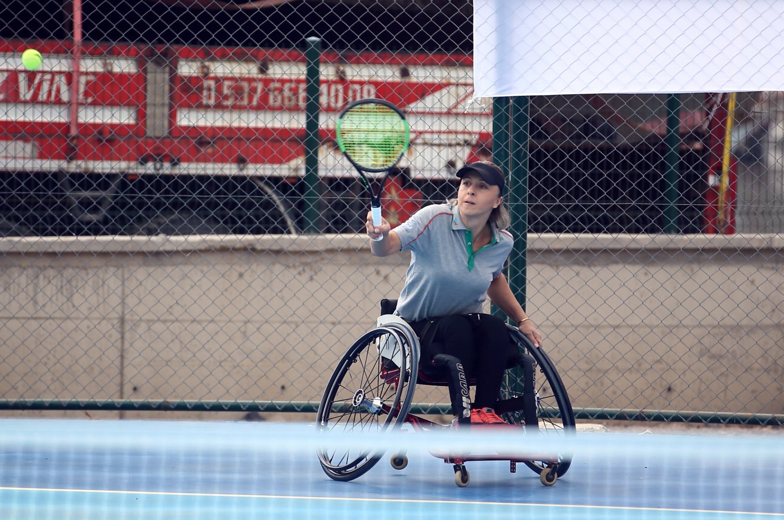 Turkish wheelchair tennis national team player Ebru Sulak during training at the Çubuklu Tennis Club, Istanbul, Türkiye, Oct. 18, 2023. (AA Photo)
