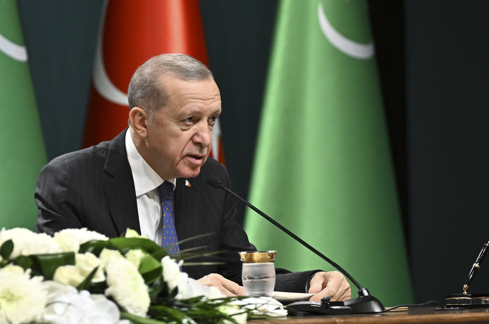 President Recep Tayyip Erdoğan speaks at a program in Ankara, Türkiye, Oct. 27, 2023. ()