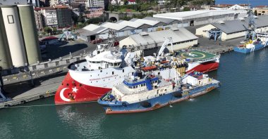 Aerial view of research vessel Barbaros Hayreddin Paşa, Trabzon, northern Türkiye, Oct. 28, 2023. (AA Photo)