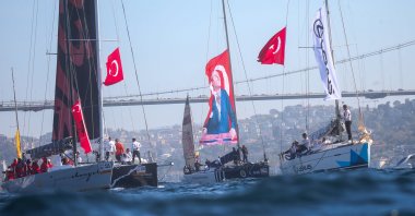 The event's Istanbul leg painted a vibrant spectacle with nearly hundred sailboats fiercely cutting through the Bosporus in Istanbul, Türkiye, Oct. 29, 2023. (Photo Courtesy: Istanbul Offshore Yacht Racing Club)