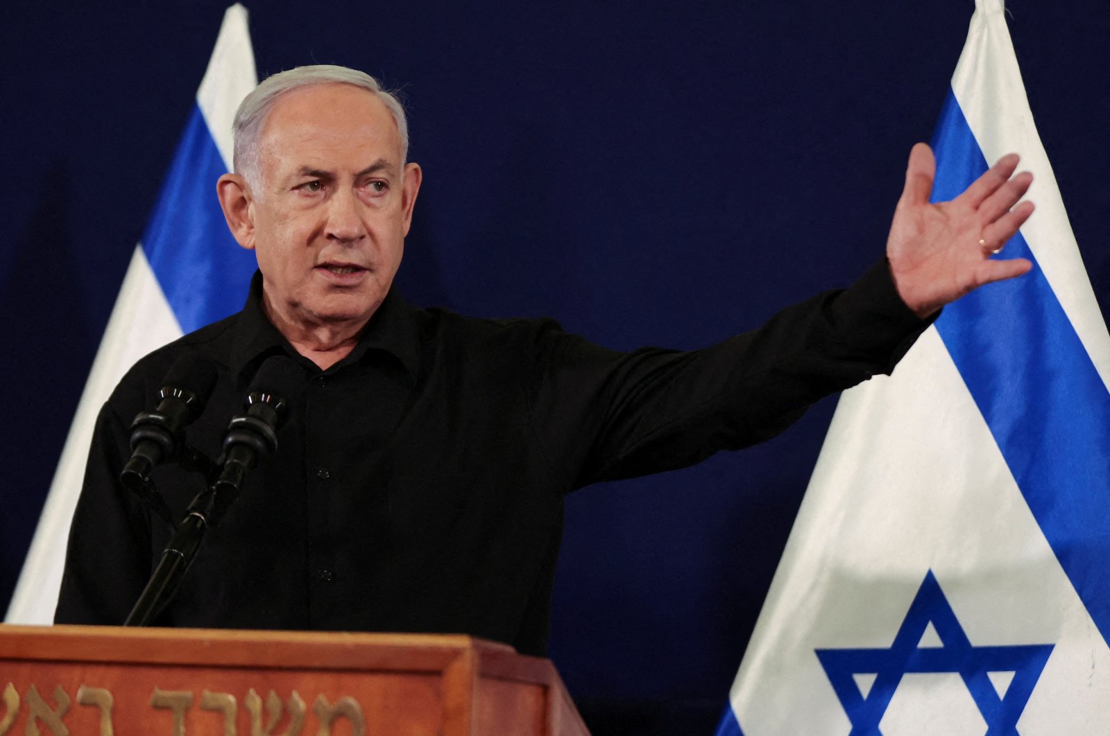 Israeli Prime Minister Benjamin Netanyahu holds a press conference in Tel Aviv, Israel , Oct. 28, 2023. (Reuters Photo)