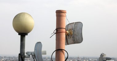 Telephone and internet lines were cut off as a result of the Israeli army's air, sea and land attacks on the blockaded Gaza Strip. Communication antennas in the city of Rafah, Palestine, Oct. 29, 2023. (AA Photo)
