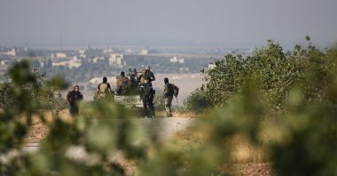 Arab tribal fighters launched a wide-ranging attack from the vicinity of Jarabulus city on positions held by the PKK/YPG terrorists to the north of Manbij city in the eastern Aleppo countryside, Syria, Sept. 1, 2023. (Reuters Photo)