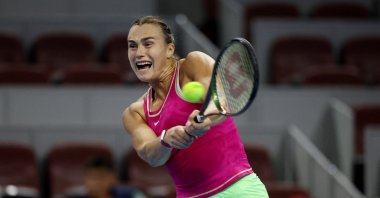 Belarus' Aryna Sabalenka in action during her quarterfinal China Open match against Kazakstan's Elena Rybakina, National Tennis Center, Beijing, China, Oct. 6, 2023. (Reuters Photo)