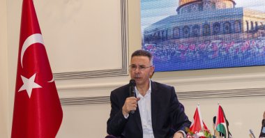 Ambassador Faed Mustafa speaks at an event in the capital Ankara, Türkiye, Oct. 28, 2023. (AA Photo)