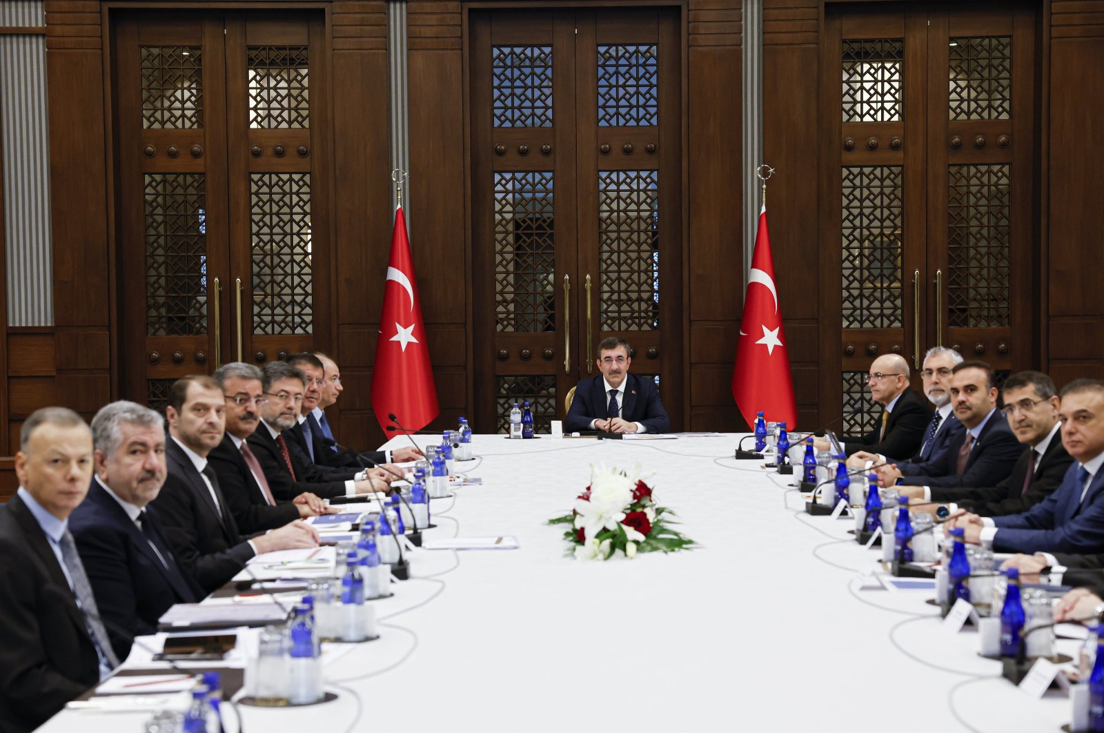 Vice President Cevdet Yılmaz (C) chairs the meeting of Economic Coordination Council, Ankara, Türkiye, Oct. 30, 2023. (AA Photo)