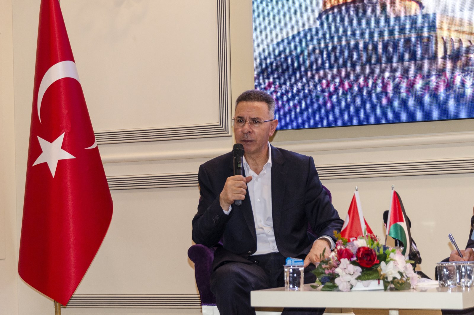 Ambassador Faed Mustafa speaks at an event in the capital Ankara, Türkiye, Oct. 28, 2023. (AA Photo)
