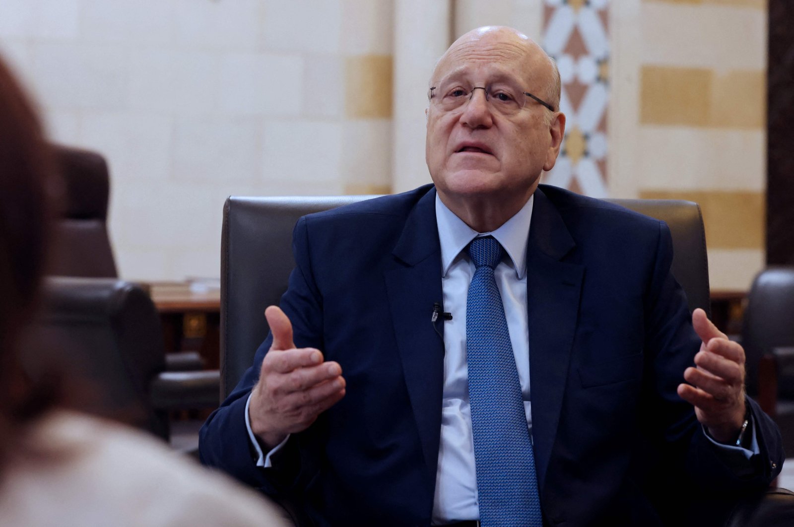 Lebanon&#039;s caretaker prime minister Najib Mikati gives an interview to AFP at his office in Beirut on Oct. 30, 2023. (AFP Photo)