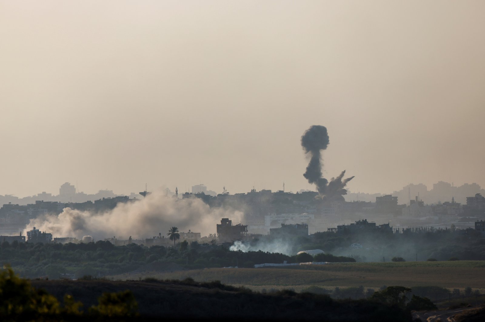 Smoke rises from an airstrike in the Gaza Strip, as seen from Israel, Oct. 30, 2023. (Reuters Photo)