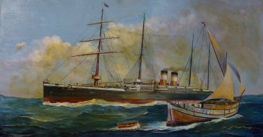 &quot;Gülcemal&quot; by Haslet Soyöz shows the floating palace, originally named Germanic, which was built in Ireland in 1874. (Photo courtesy of Rahmi M. Koç Museum)