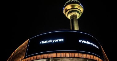 The Atakule was illuminated with video mapping as part of International Holocaust Remembrance Day, Ankara, Türkiye, Jan. 27, 2022. (AA Photo)