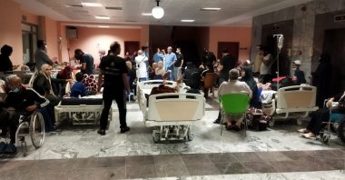 Patients are seen in the lobby area of the Turkish-Palestinian Friendship Hospital in Gaza, Oct. 30, 2023. (AA Photo)