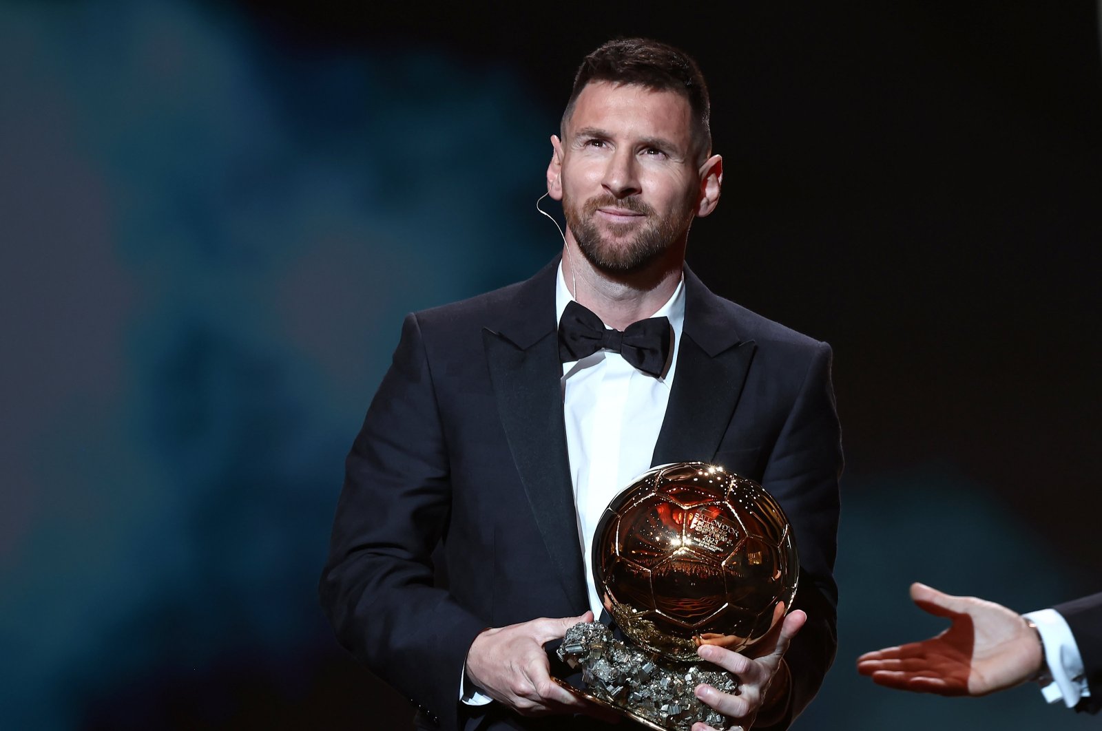 Argentine international Lionel Messi is presented the Ballon d&#039;Or 2023 during a ceremony at the Theatre du Chatelet in Paris, France, Oct. 30, 2023. (EPA Photo)