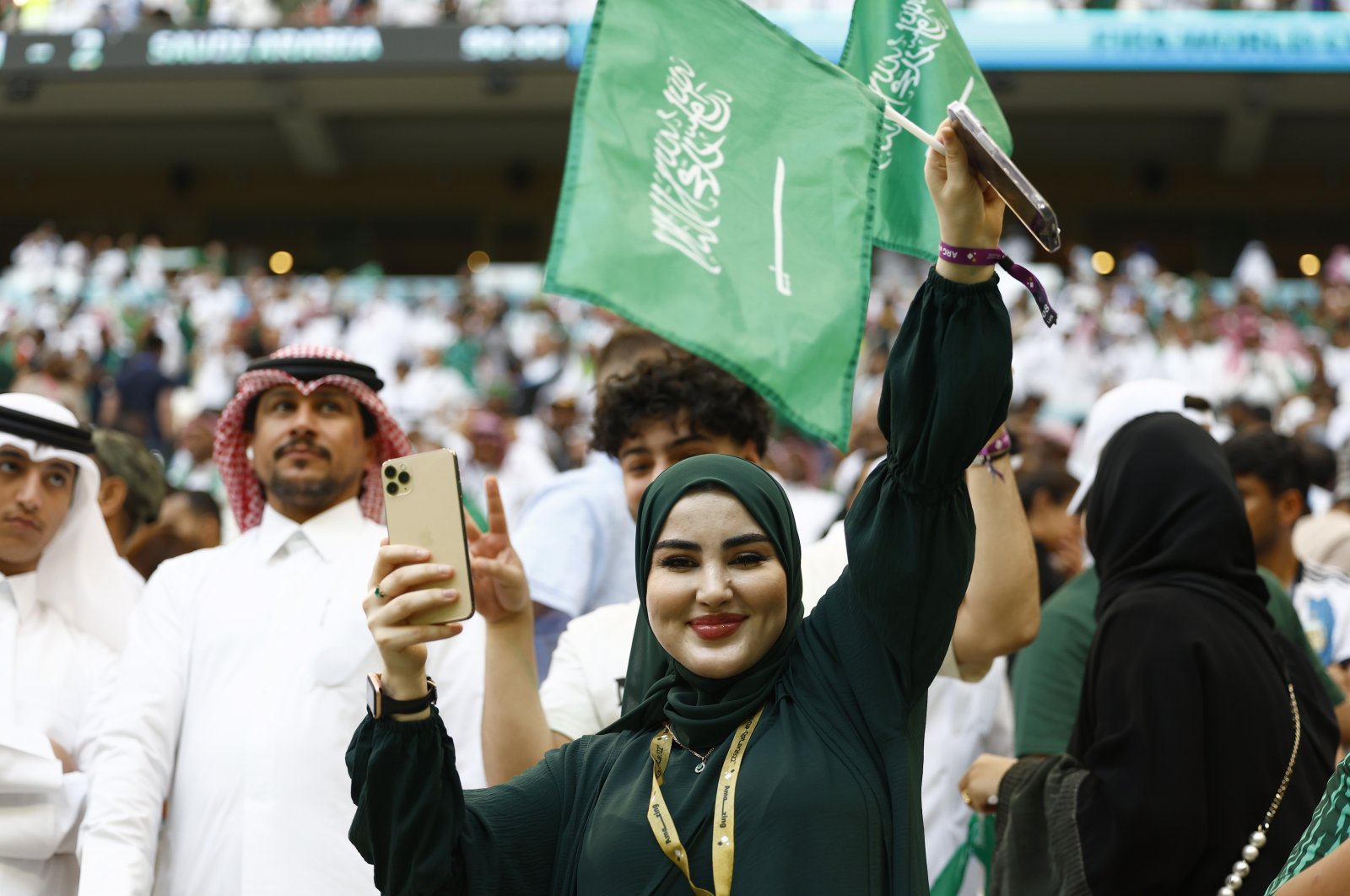 Fans of Saudi Arabia cheer during the FIFA World Cup Qatar 2022 Group C match between Argentina and Saudi Arabia at Lusail Stadium, Nov. 22, 2022, Lusail City, Qatar. (Getty Images)