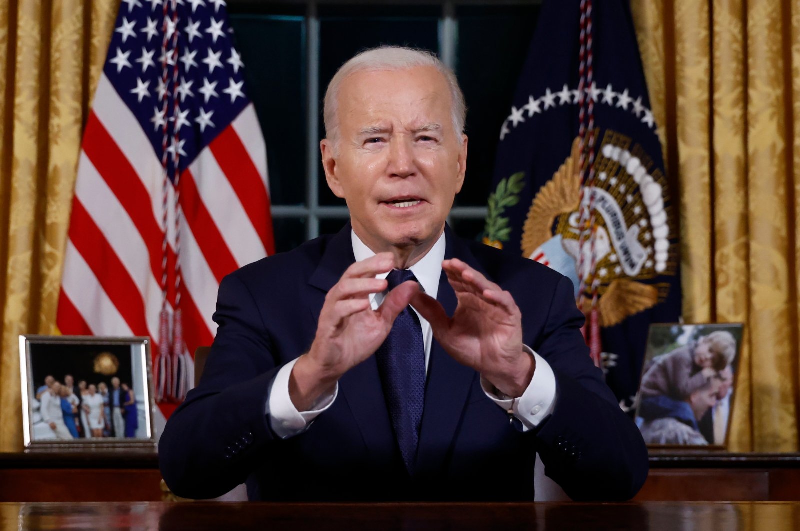 U.S. President Joe Biden delivers a prime-time address to the nation in the Oval Office of the White House in Washington, D.C., U.S., Oct. 19, 2023. (Getty Images Photo)