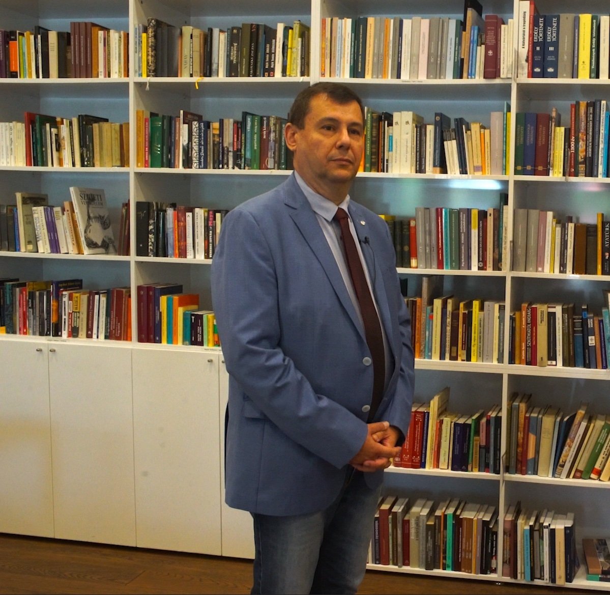 The consul general of Hungary, Attila Pinter&#039;s favorite place in the Hungarian cultural center is the library, Istanbul, Türkiye, Oct. 12, 2023. (Photo by Serkan Hervenik, Eyüp Kaymak)
