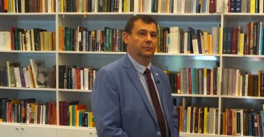The consul general of Hungary, Attila Pinter&#039;s favorite place in the Hungarian cultural center is the library, Istanbul, Türkiye, Oct. 12, 2023. (Photo by Serkan Hervenik, Eyüp Kaymak)
