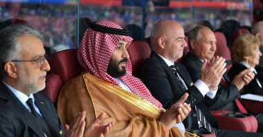 Asian Football Confederation President Sheikh Salman bin Ibrahim Al Khalifa, Saudi Arabia&#039;s MBS, FIFA President Gianni Infantino and Russian President Vladimir Putin (L-R) at the opening ceremony to the 2018 FIFA World Cup Russia match between Russia and Saudi Arabia, Luzhniki Stadium, Moscow, Russia, June 14, 2018. (Getty Images)